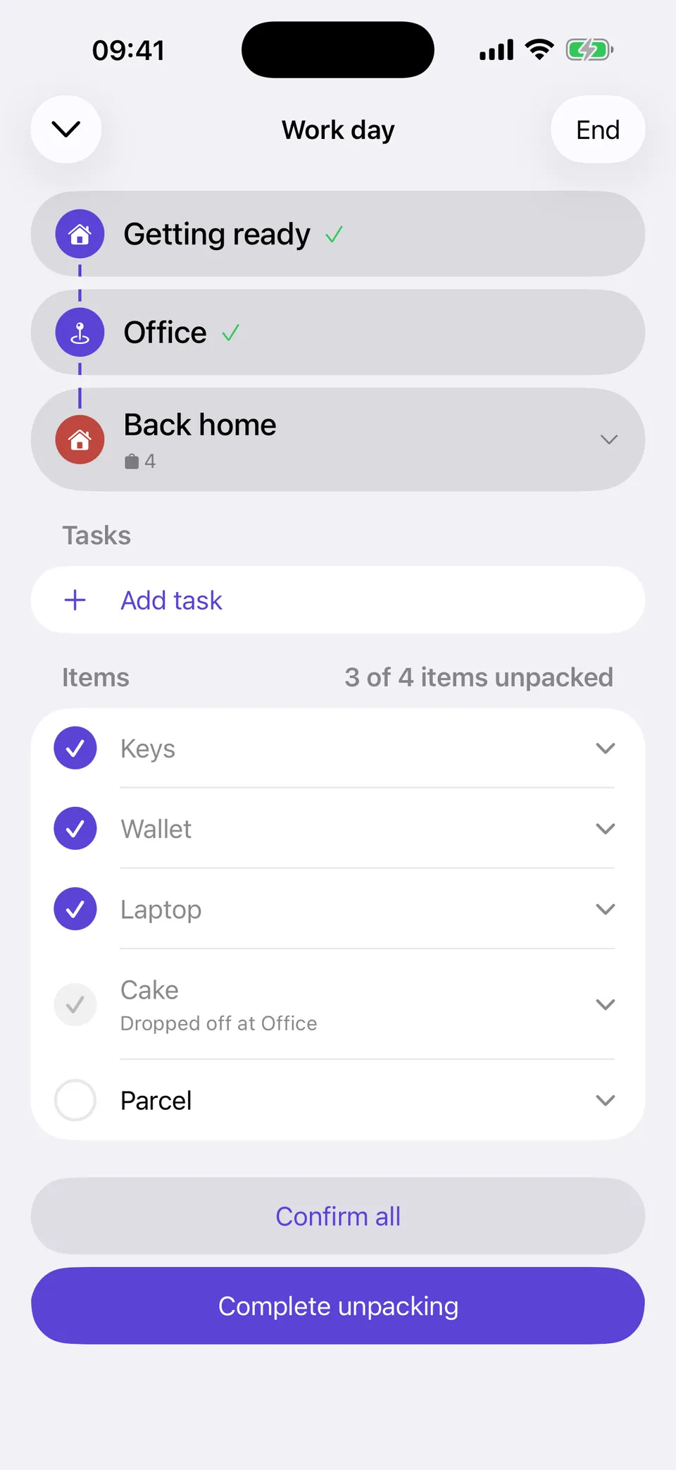 Yoyo on iPhone back home at the end of the run, putting the items away and recording what did not come back.